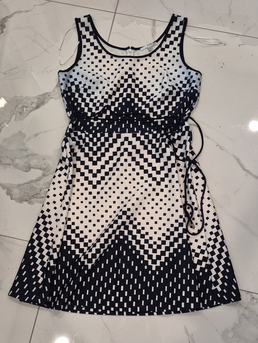 Studio One Black & White Geometric A-Line Dress